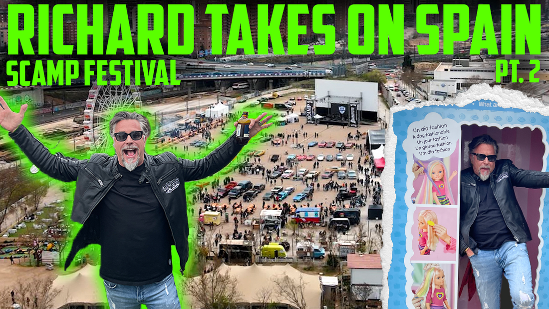Richard Rawlings at the SCAMP Festival in Spain with an aerial view of the event grounds