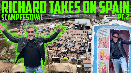 Richard Rawlings at the SCAMP Festival in Spain with an aerial view of the event grounds