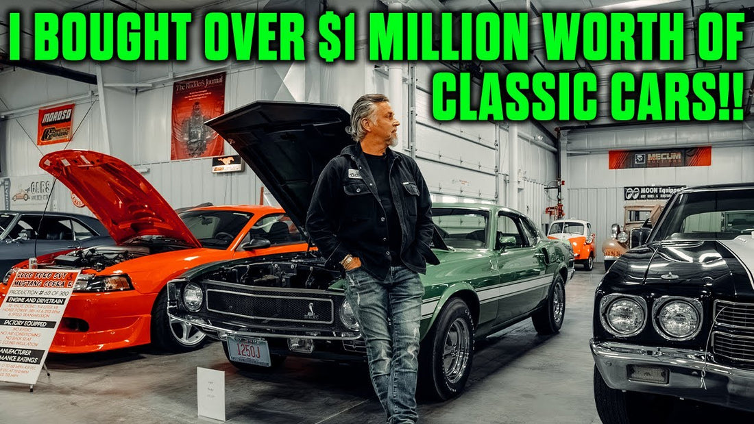 Richard Rawlings stands among rows of classic cars in a Wisconsin showroom with a headline about his biggest purchase