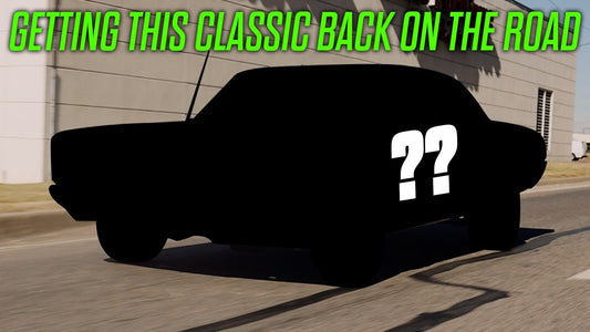 Classic muscle car silhouette on a road with question marks, getting this classic back on the road
