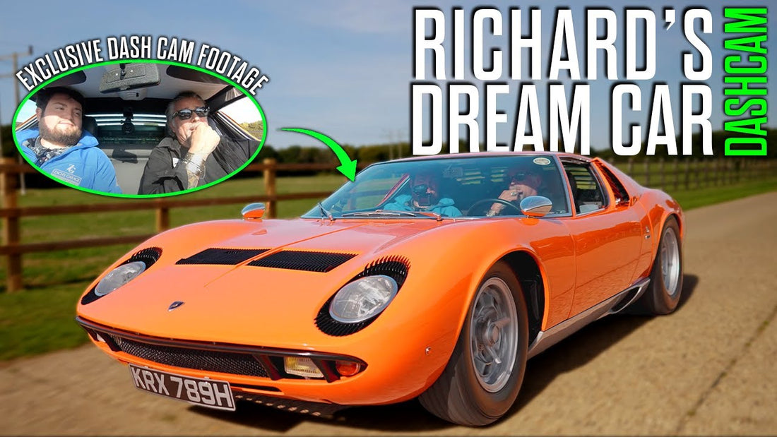 Richard Rawlings drives an orange Lamborghini Miura with Zach Lewis on a rural road during exclusive dash cam footage