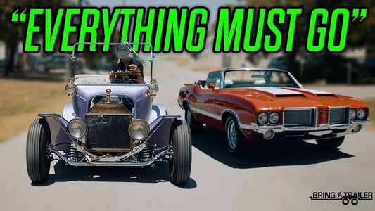 Everything Must Go over a purple hot rod and orange muscle car on a roadway
