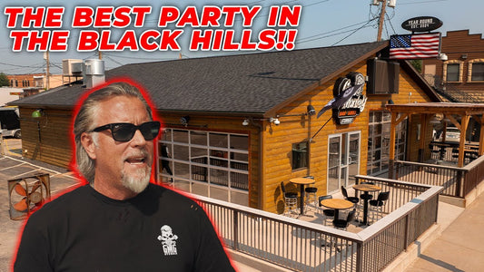 Man in sunglasses in front of Gas Monkey Sturgis bar with headline The best party in the Black Hills