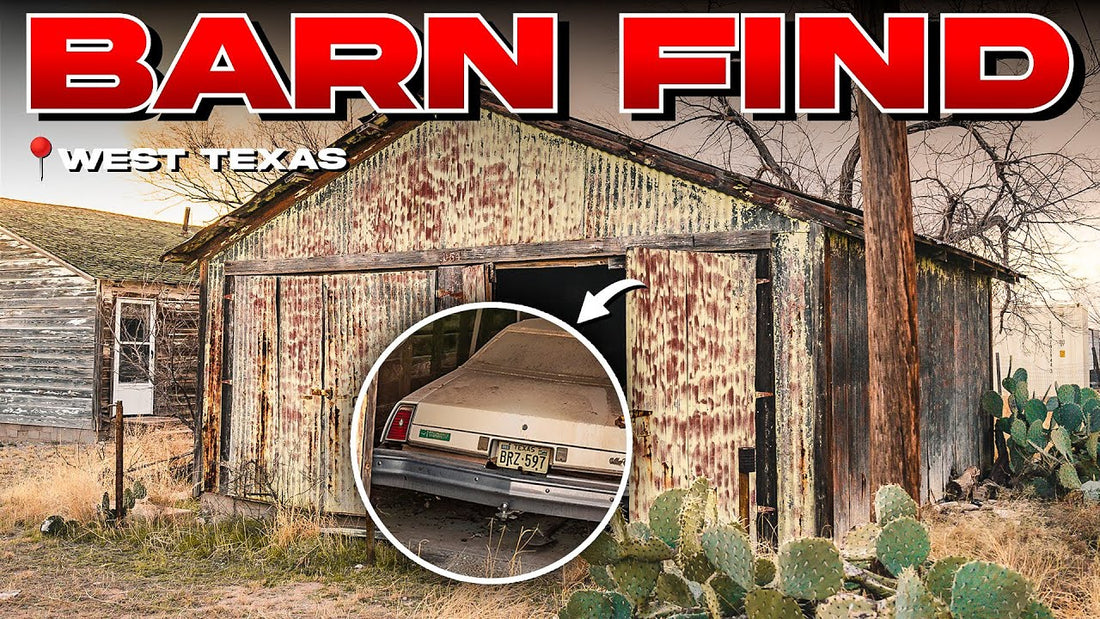 West Texas barn find showing a dusty Monte Carlo stored inside a weathered barn