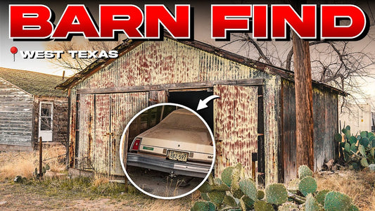 West Texas barn find showing a dusty Monte Carlo stored inside a weathered barn