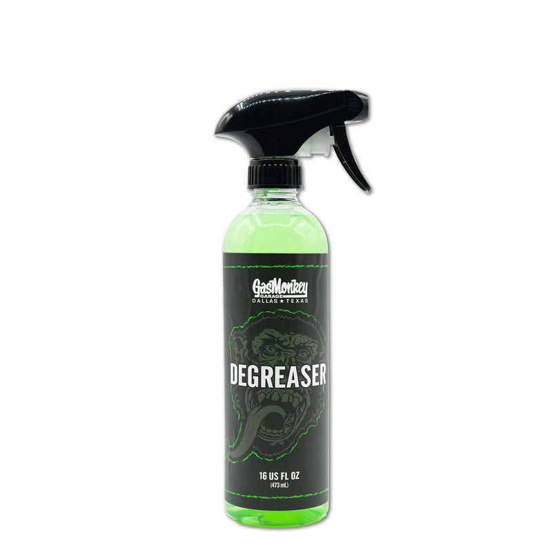 Front view of GMG Green Degreaser in a 16 fl oz green spray bottle with black trigger on white background